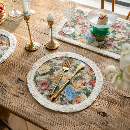 Floral Round Tassel Placemat, Decorative Dining Table Mat