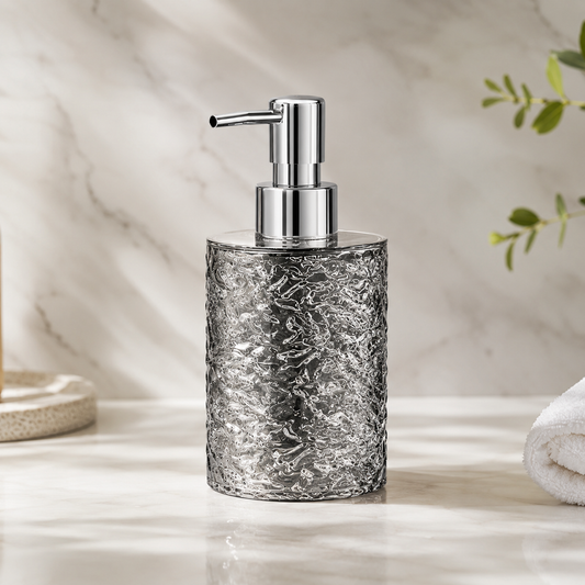 moky Grey Wave Texture Refillable Pump Bottle, Modern Bathroom Lotion & Shampoo Dispenser, Minimalist Travel Container