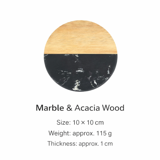 Round Acacia Wood and Marble Trivet Heat Resistant Hot Pad Kitchen Counter Protector Wooden Stone Pot Holder