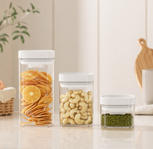 Press-Type Airtight Kitchen Storage Jar Plastic Grain & Dry Food Container for Pantry Organization