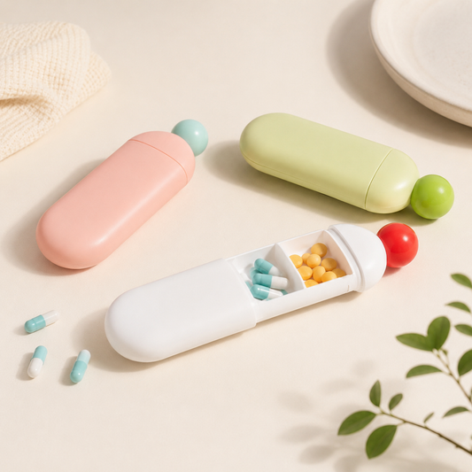 Portable Compartment Pill Organizer Box, Travel Medicine Storage Case