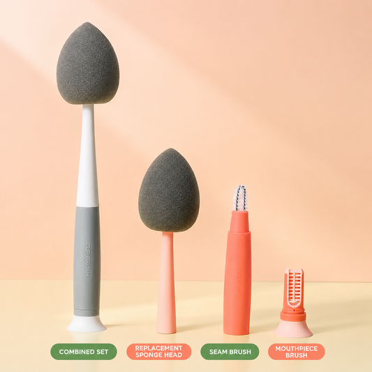 Sponge Cup Brush with Long Handle, Portable Bottle & Beauty Sponge Cleaner