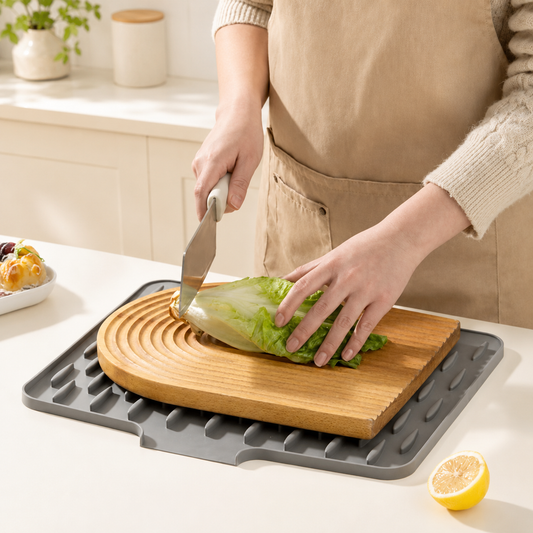Silicone Sloped Drain Mat, Heat Resistant Anti-Slip Kitchen Drying & Trivet Pad