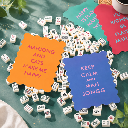 PVC Mahjong Game Cards Set – Colorful Washi Style Cards with Fun Sayings & Wave Edge Design for Couples Game