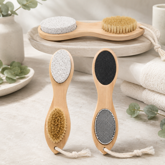 4-in-1 Wooden Foot Brush | Callus Remover Scrubber for Exfoliating & Foot Care