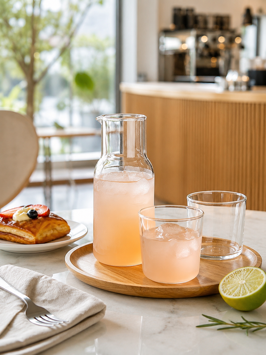 Hand Blown Heat Resistant Glass Carafe Tumbler Set
