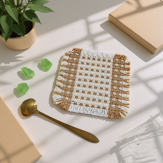 Handwoven Rattan Coaster, 4-Inch Square Woven Drink Mat