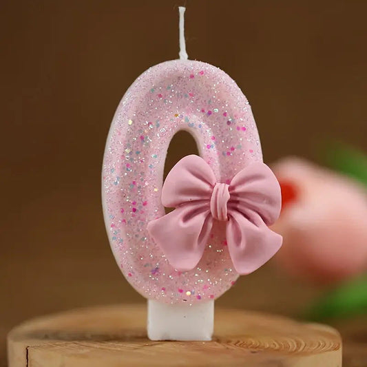 0–9 Number Birthday Candle – Glitter Bow Paraffin Cake Candle for Kids Birthday, Baby Party, Anniversary, Cake Topper & Celebration Decor