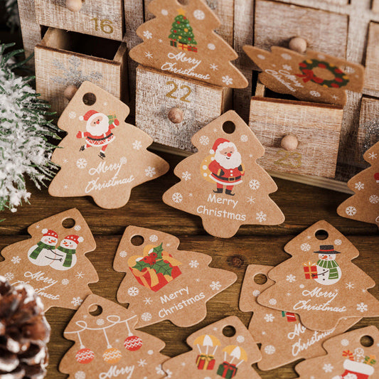 48-Piece Christmas Thick Kraft Paper Gift Tag Set – Tree-Shaped Holiday Hang Tags with Cotton or Jute String for Gift Wrapping, Boxes