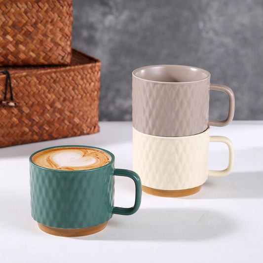 420ml Ceramic Coffee Mug – Textured Tea & Milk Cup with Handle for Coffee, Latte, Breakfast, Café, Office & Home Use