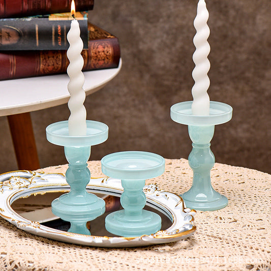 Glass Candle Holder Set, Set of 3 Pedestal Candle Stands