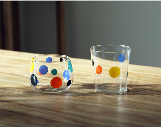 300ml Polka Dot Tumbler & Round Glass Cup for Coffee, Juice & Daily Use