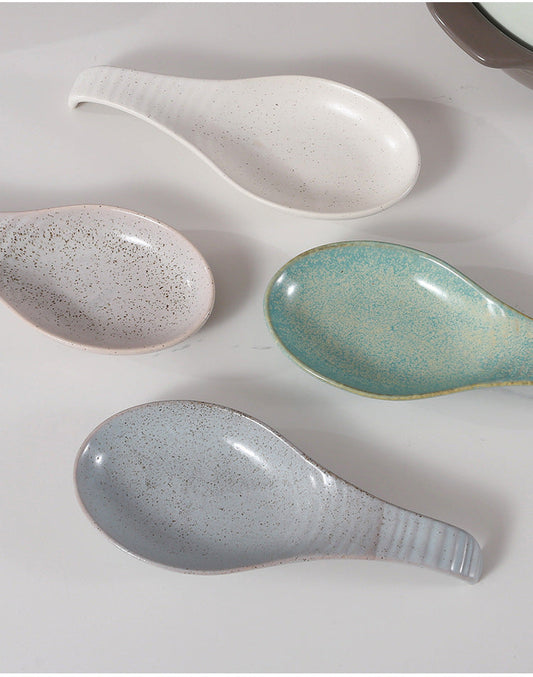 Ceramic Spoon Rest – Speckled Pottery Spoon Holder for Kitchen Countertop & Cooking Utensils