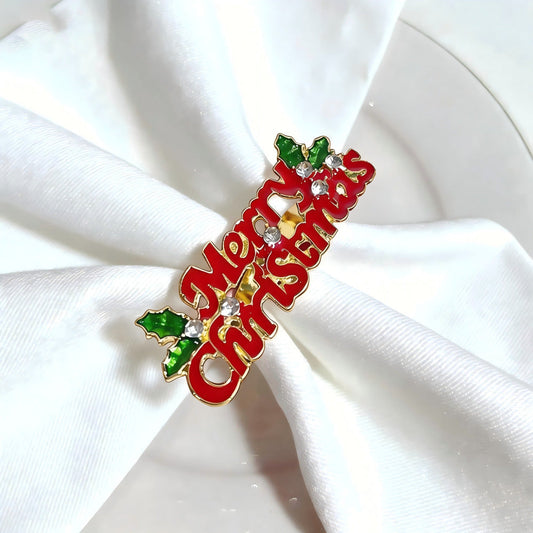 Christmas Alloy Napkin Ring  – Enamel Rhinestone Decorative Napkin Holders for Holiday Table Setting