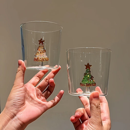 Christmas Tree Glass Tumbler, Clear Drinking Glass Cup