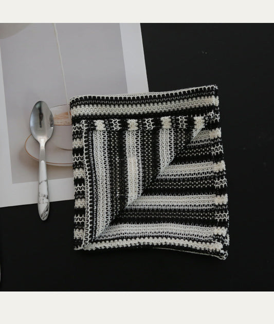 Black & White Woven Table Napkin – Striped Fabric Dining Cloth