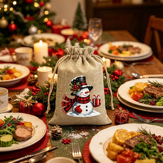 Christmas Drawstring Gift Bag Set – 5-Piece or 12-Piece Holiday Favor Bags with Festive Prints
