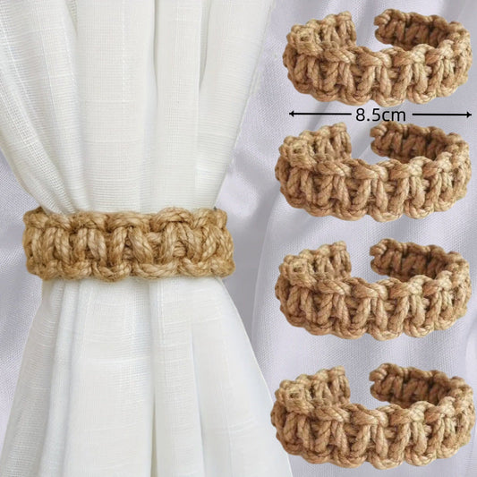Hand‑Woven Jute Curtain Tie Back – Rustic Braided Jute Curtain Holdback for Window Decor