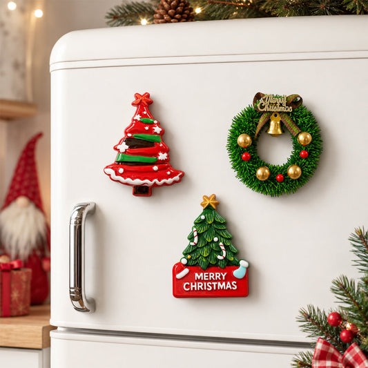 Christmas Resin Refrigerator Magnets – Cute Holiday Tree & Wreath Fridge Magnet Decorations, Festive Kitchen Decor Gift for Christmas Season