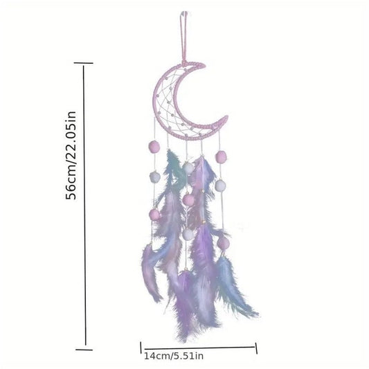 Boho Feather Dream Catcher – Handmade Moon Star Wall Hanging Decor