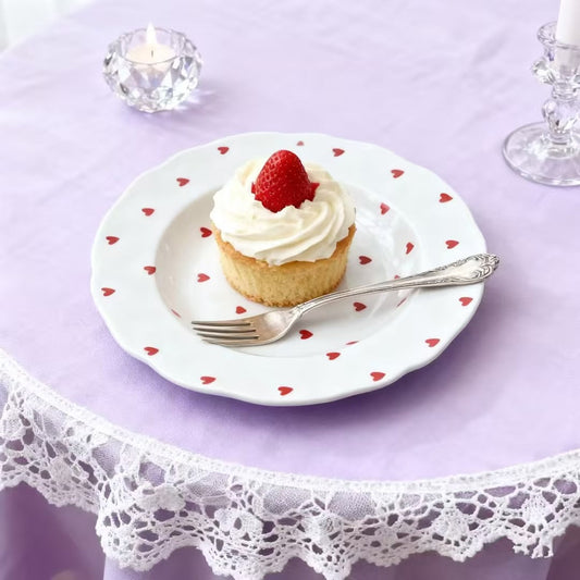 4-Piece Heart Pattern Ceramic Dinner Plate Set –  Home Dining, Kitchen Decor & Gift