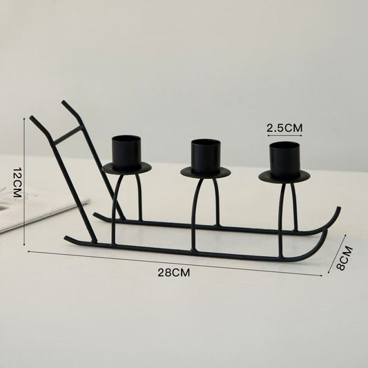 Three Head Sleigh Candleholder Base, Iron Craft Decor