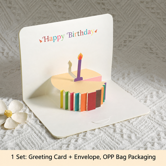 3D Pop-Up Birthday Card with Envelope, Colorful Cake Greeting Card