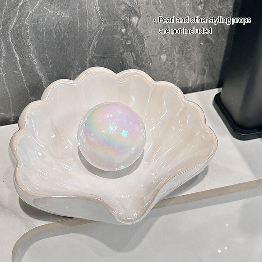 Shell Shape Ceramic Soap Dish – Elegant Seashell Soap Holder Tray for Bathroom Sink, Kitchen & Home Decor