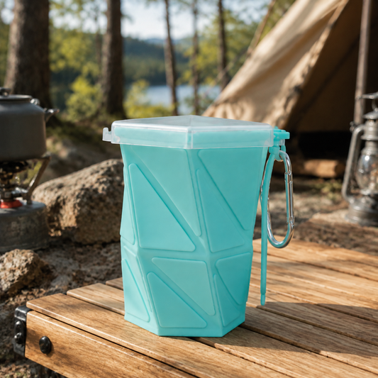 Collapsible Silicone Travel Cup – Portable Folding Cup with Lid & Carabiner