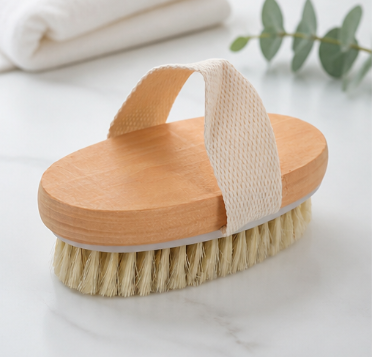 Natural Wooden Body Brush with Boar Bristles – Handheld Dry Brush