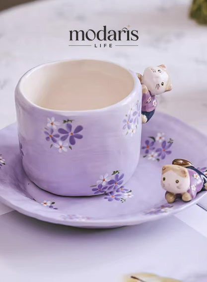 Floral Cat Handcrafted Dish
