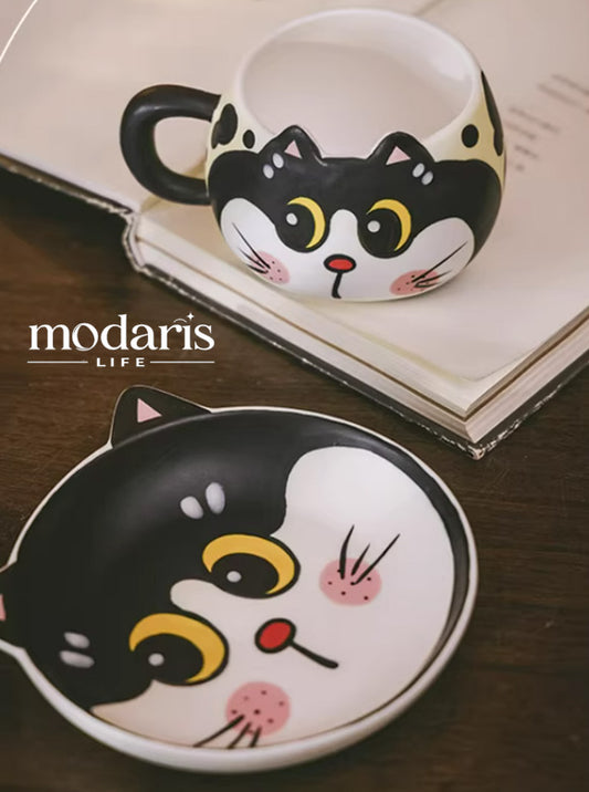 Playful Kitty Artisan Coffee Cup Set